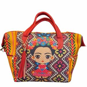 Mexican Purse Handbag Tote Bag Textile Yellow Rebozo Maria Festival Bright 11X16